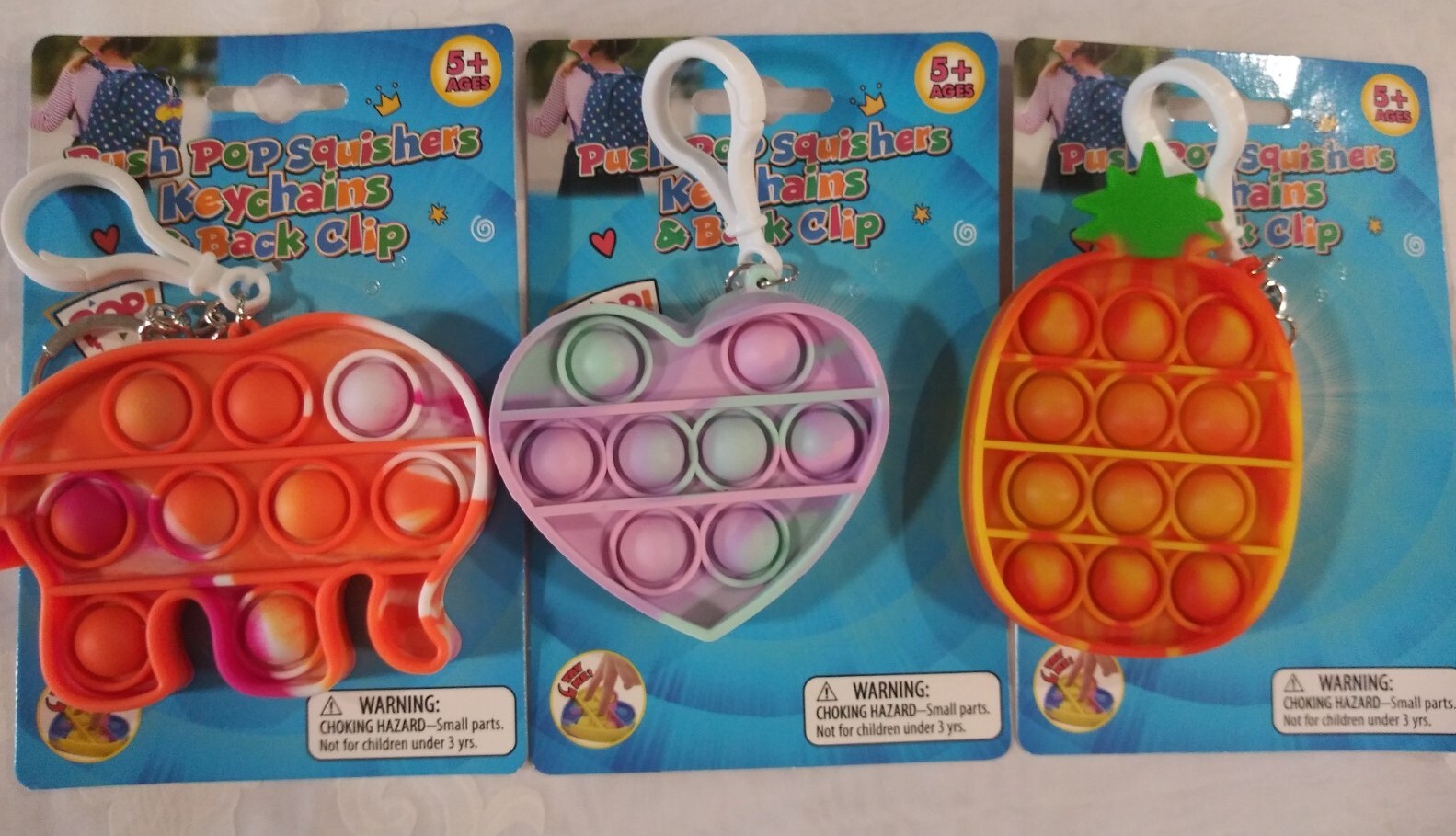 🎒Lot of 3 Pop! Keychain & Back Clip Push Pop Squishers Sensory Toy Stress◀