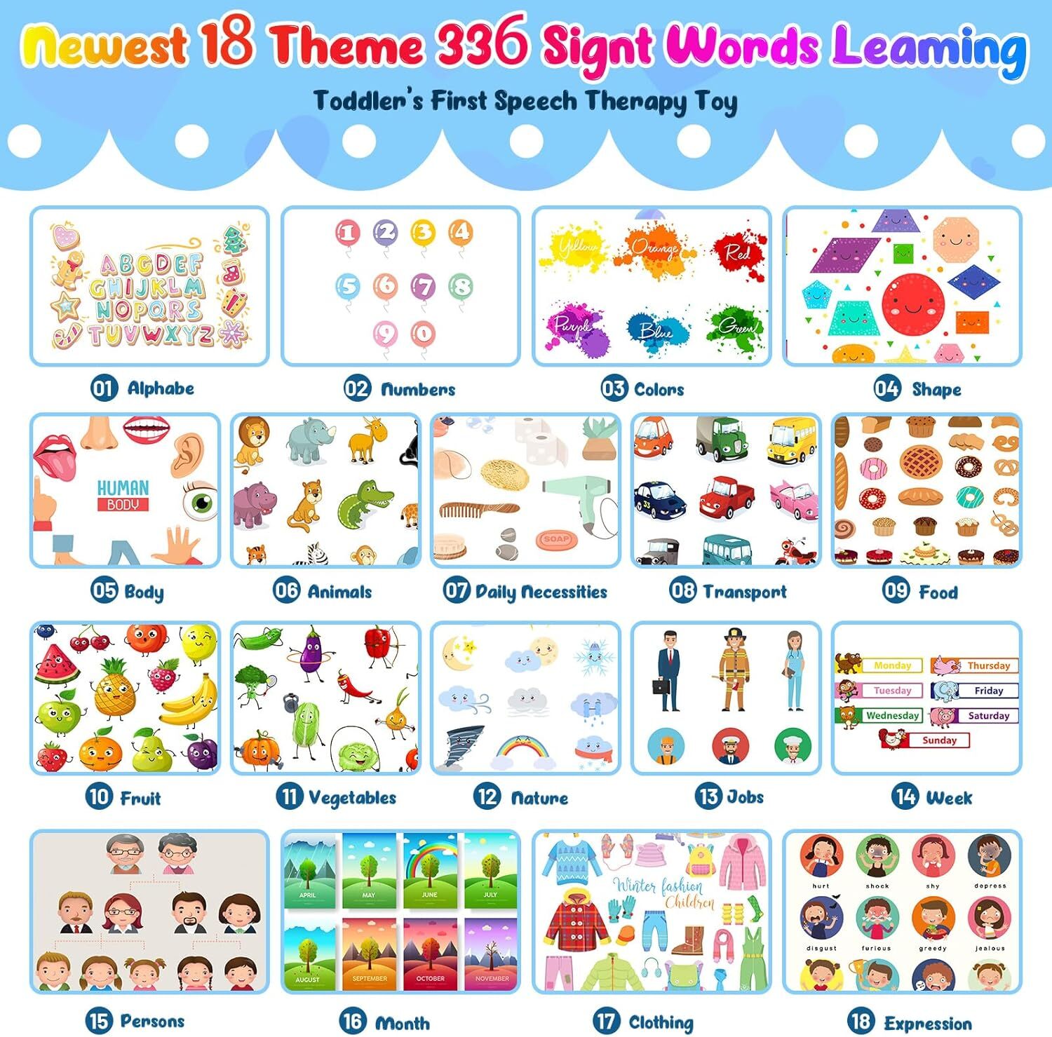 Talking Flash Cards Pocket Speech Toys – 336 Sight Words Montessori Audible Spee