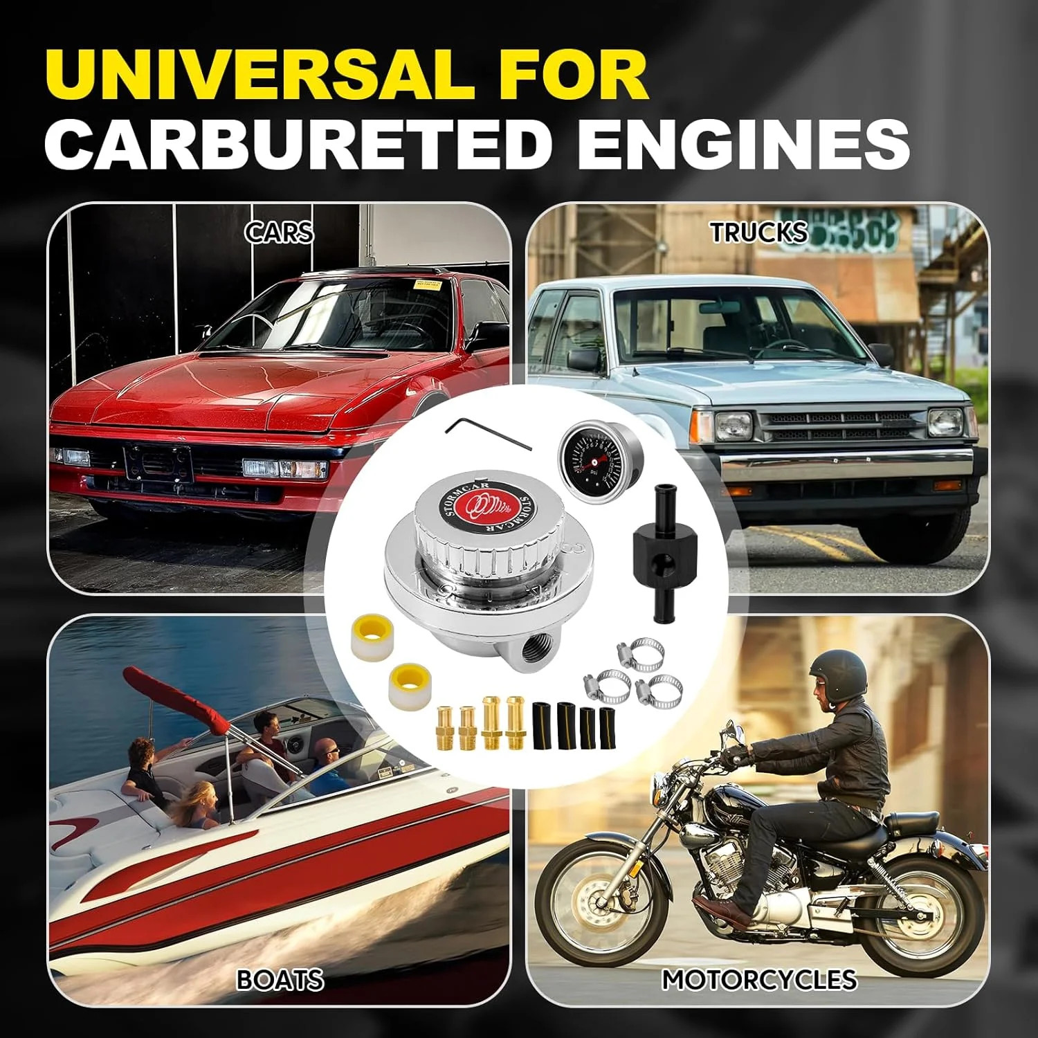 Universal Adjustable 1-5 PSI Carb Fuel Pressure Regulator Kit with 0-15 PSI Gaug