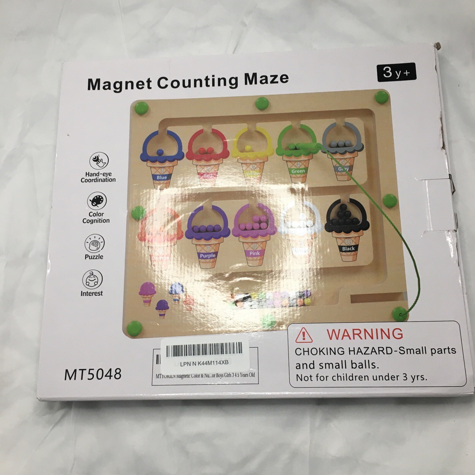 Wooden Magnetic Color & Counting Maze Toy 10 Colorful Ice Cream Cones Education