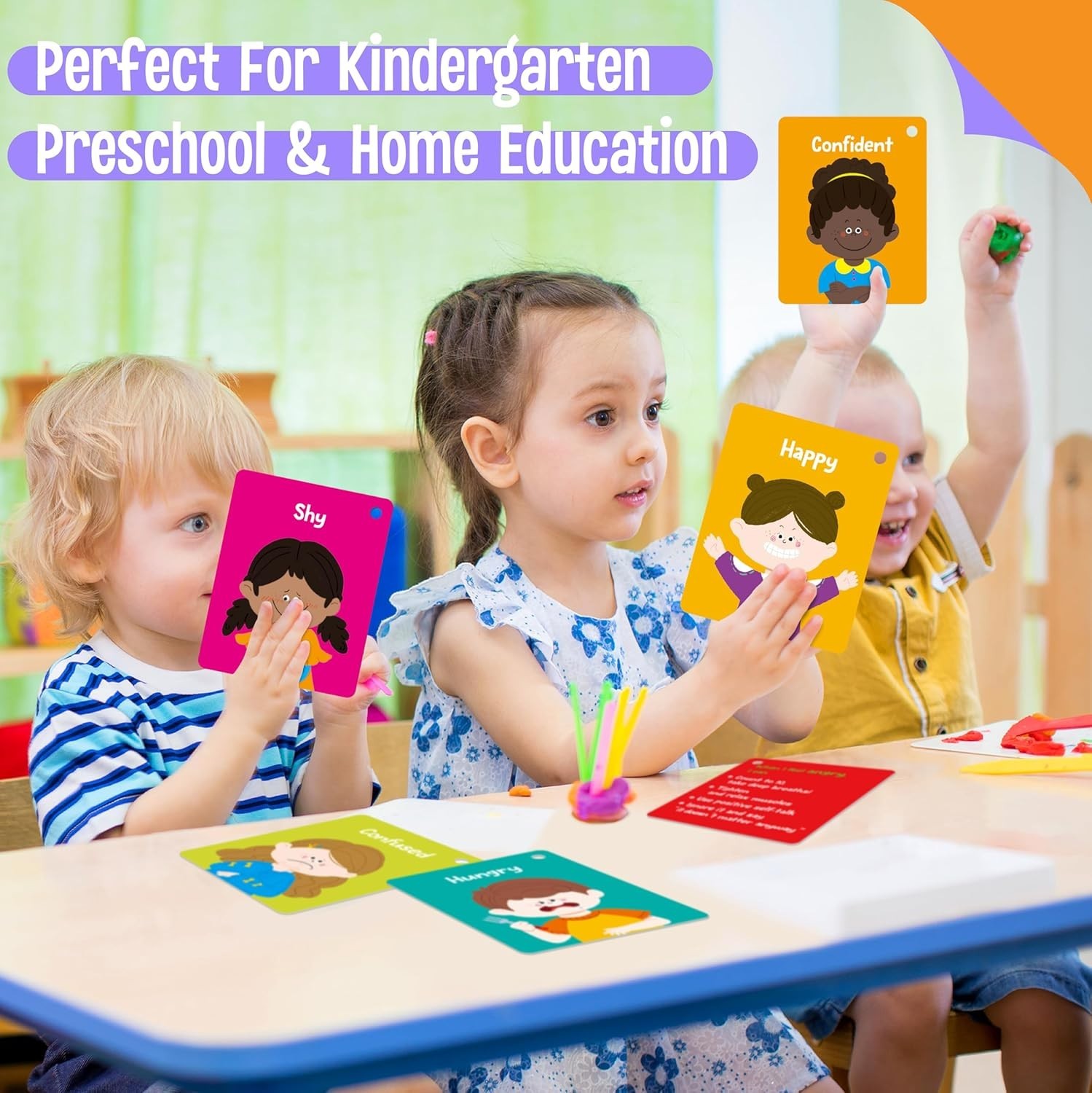 Double-Sided Kids Emotion Flashcards – 50 Cartoon Faces & Skills for Therapy