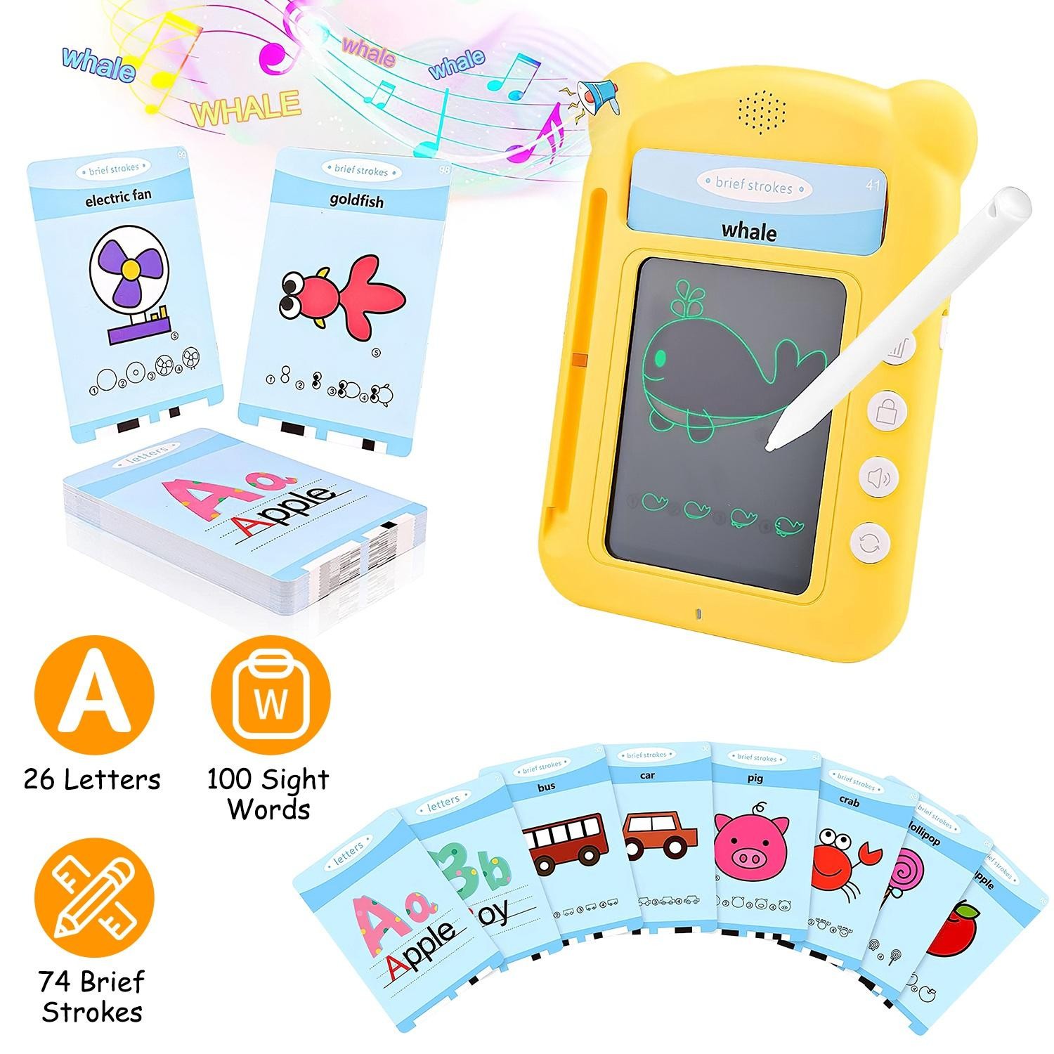 100 Words Talking Flash Cards 5.5″ Toddler LCD Writing Tablet w/ 50 Double-sided