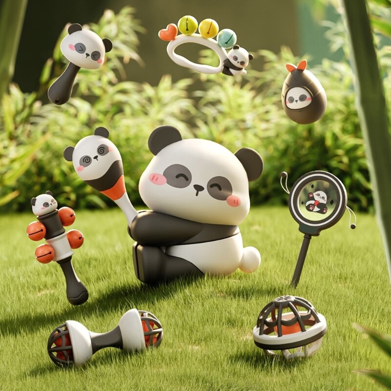 Handheld Shaker Toy for Infant Cartoon Panda Shape Newborns Gift Fun Activity