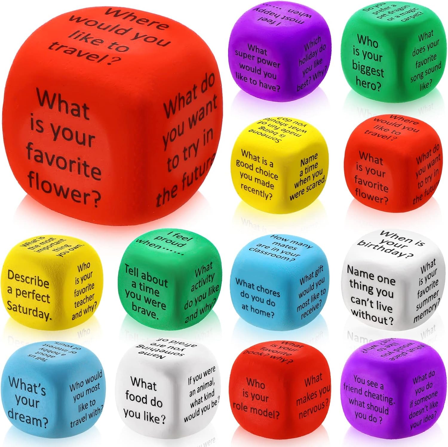 12 Pcs Conversation Cubes for SEL – Foam Dice with 72 Questions – Classroom Toy