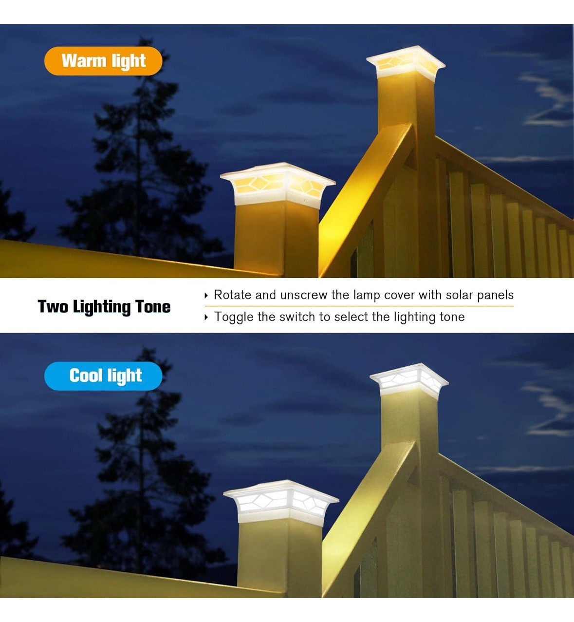 16 4×4 Solar Fence Post Cap Lights Vinyl Fence, Outdoor Deck Lights – Warm/Cool