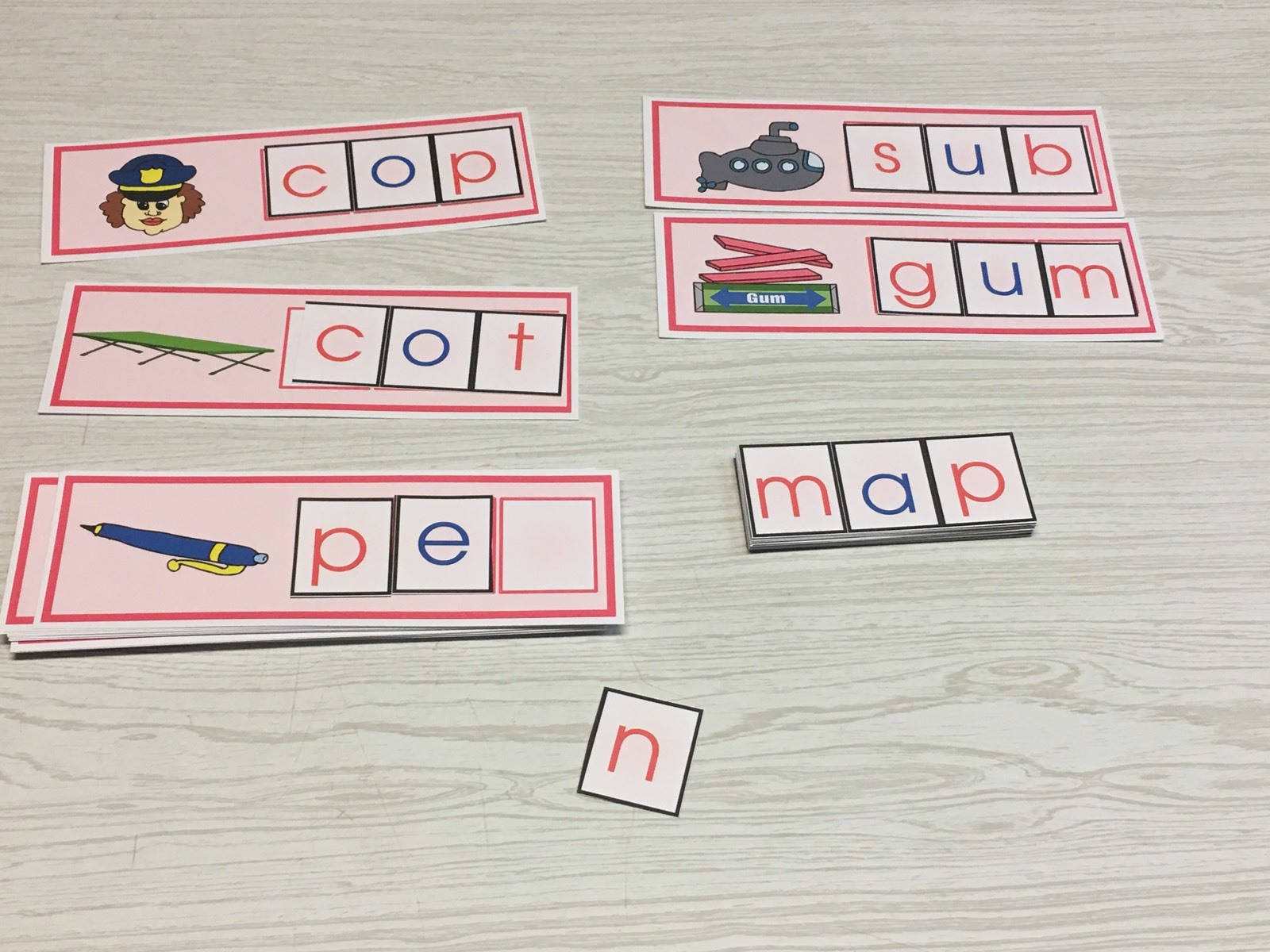 The Pink Series – Picture Strips with Movable Letters Montessori