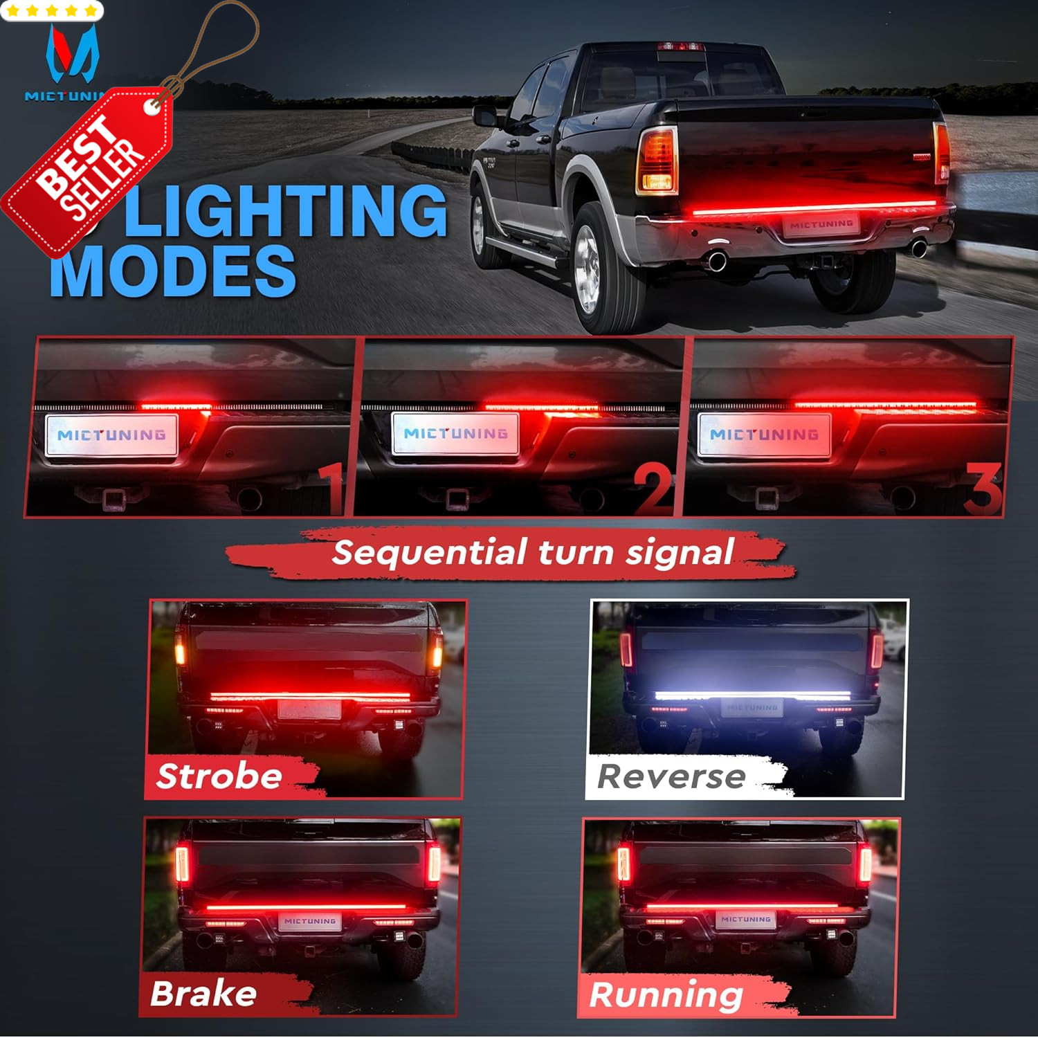 60in LED Tailgate Light Bar Sequential Turn Brake 5 Function Waterproof – US
