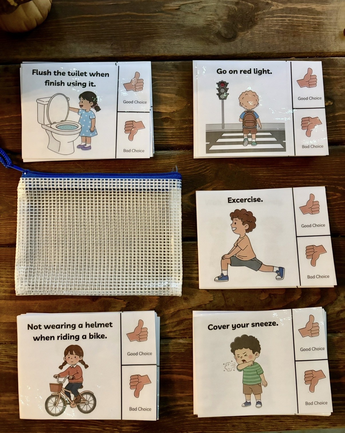 Pouch of 40 Good Choice/Bad Choice Flash Cards Special Education Autism