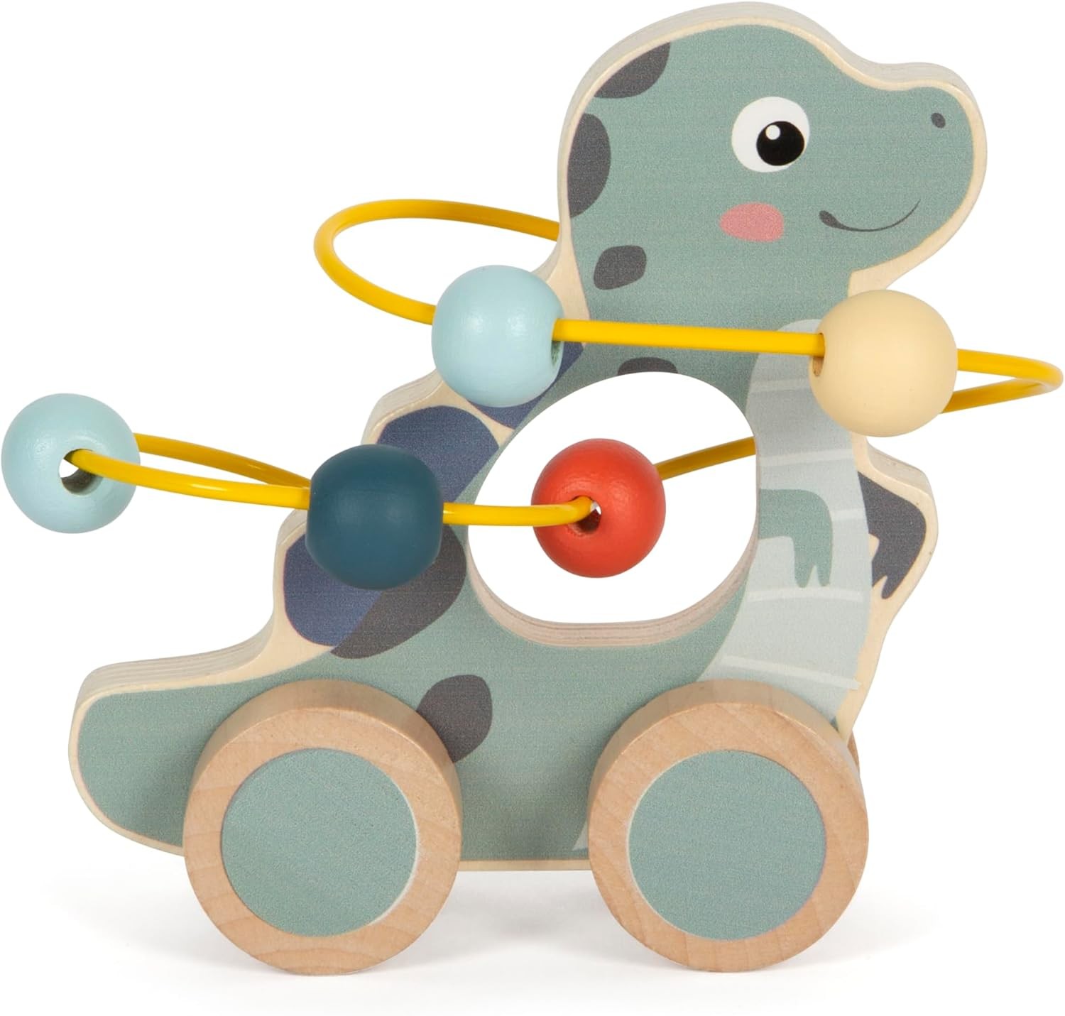 small foot Push-Along Toy with Bead Maze Dino, Made of FSC 100%-Certified Wood,