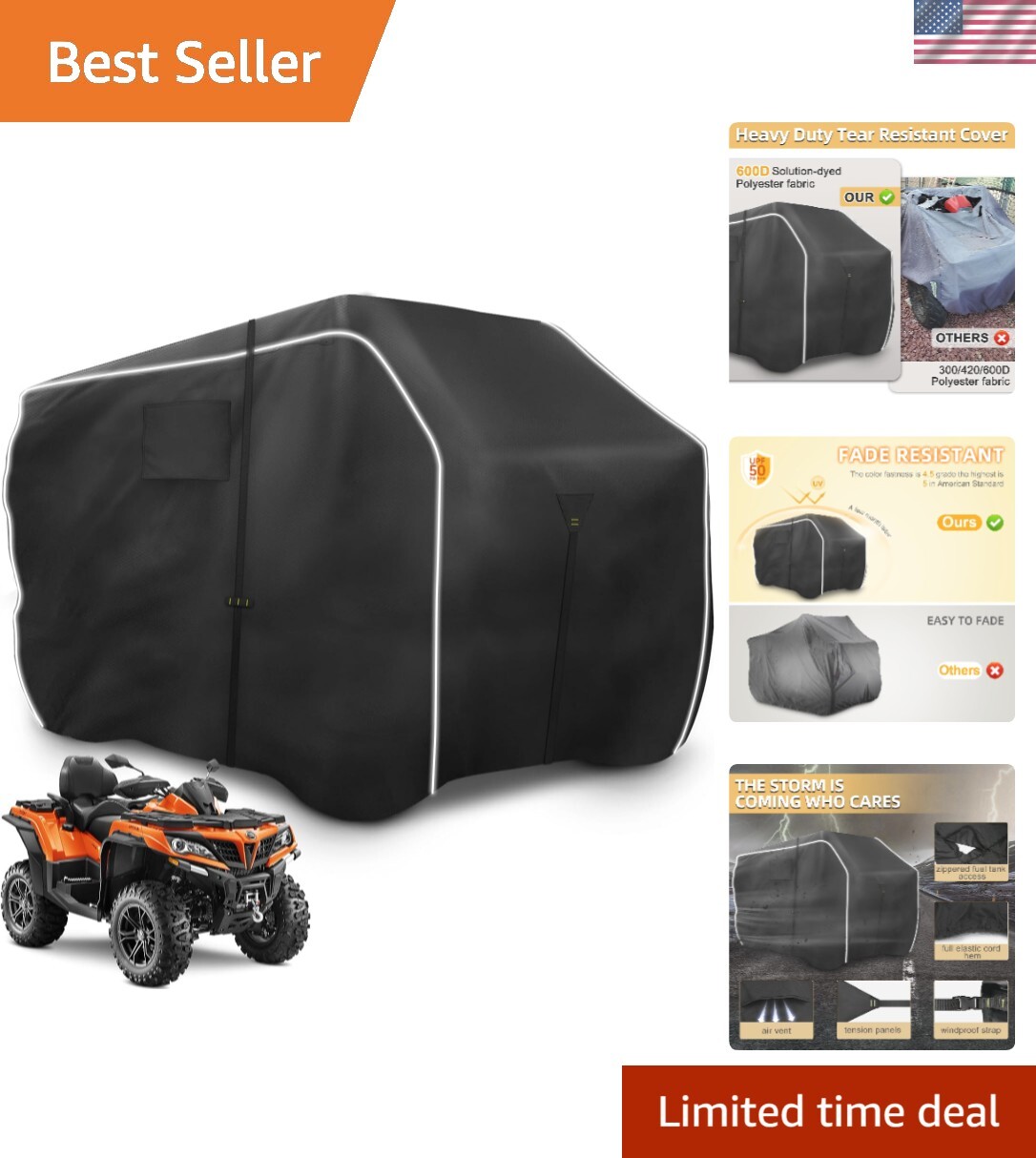 600D Cover – Waterproof & Windproof 4 Wheeler Covers Outdoor Storage, Heavy D…