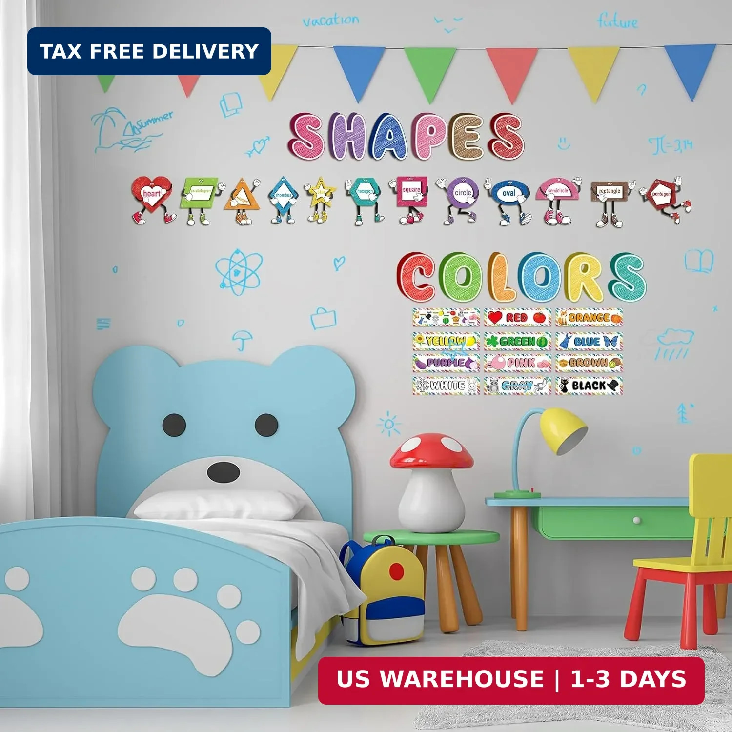 Junkin 96 Pcs Colors Shapes Bulletin Board Alphabet Number Posters Early Learnin