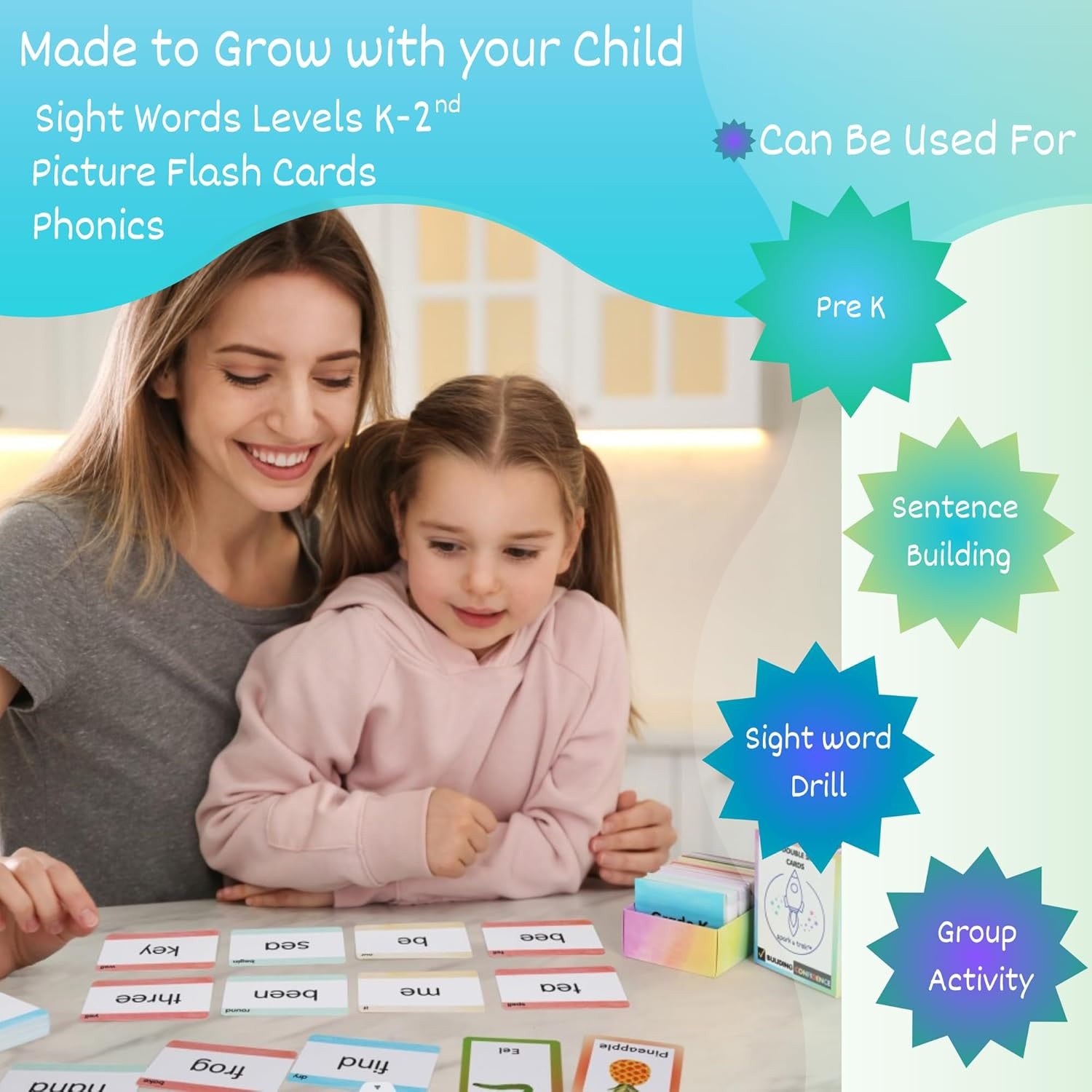 Sight Words Flash Cards Kindergarten | Picture Flashcards 500 Words | Phonics Bl
