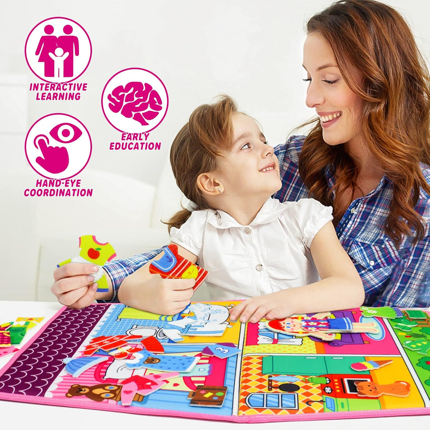 Dress up House Felt Board 35PCS Double-Sided Foldable Dress up Teaching Girls To