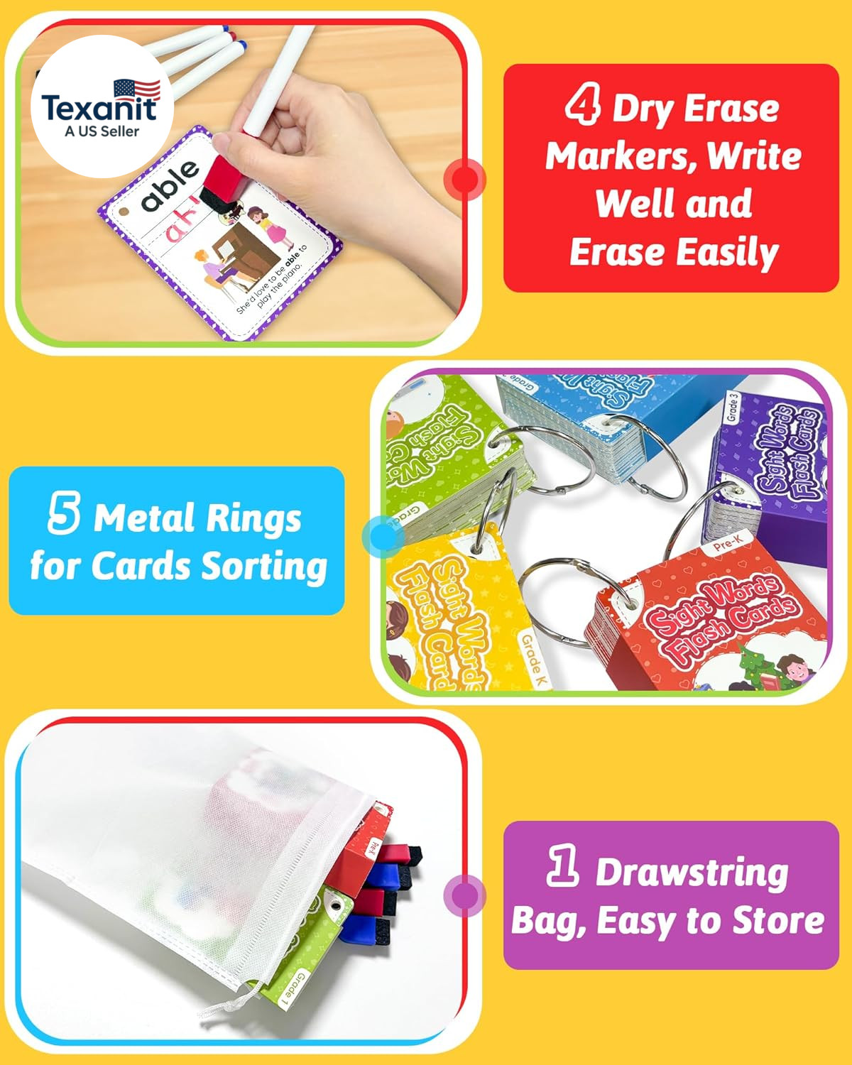 520 Sight Words Flash Cards Kindergarten, Dolch & Fry Sight Word Reading Writing