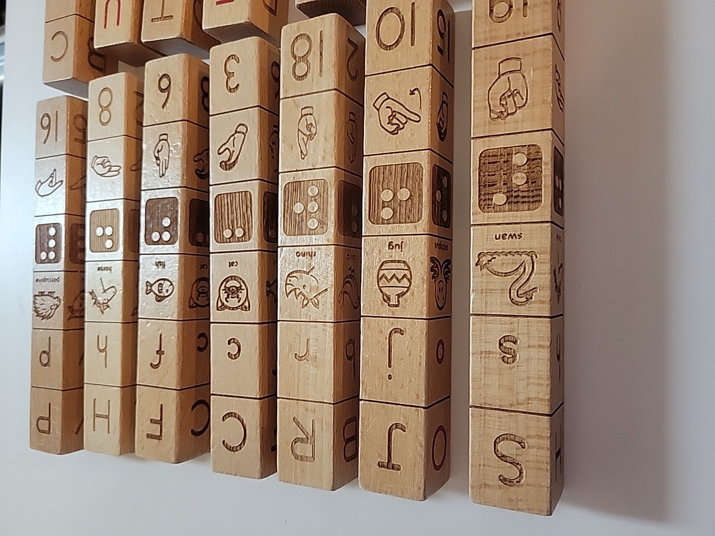 14 Pc Wood Block Stick Set, Alphabet, Numbers, Braille, ASL Sign Language,…