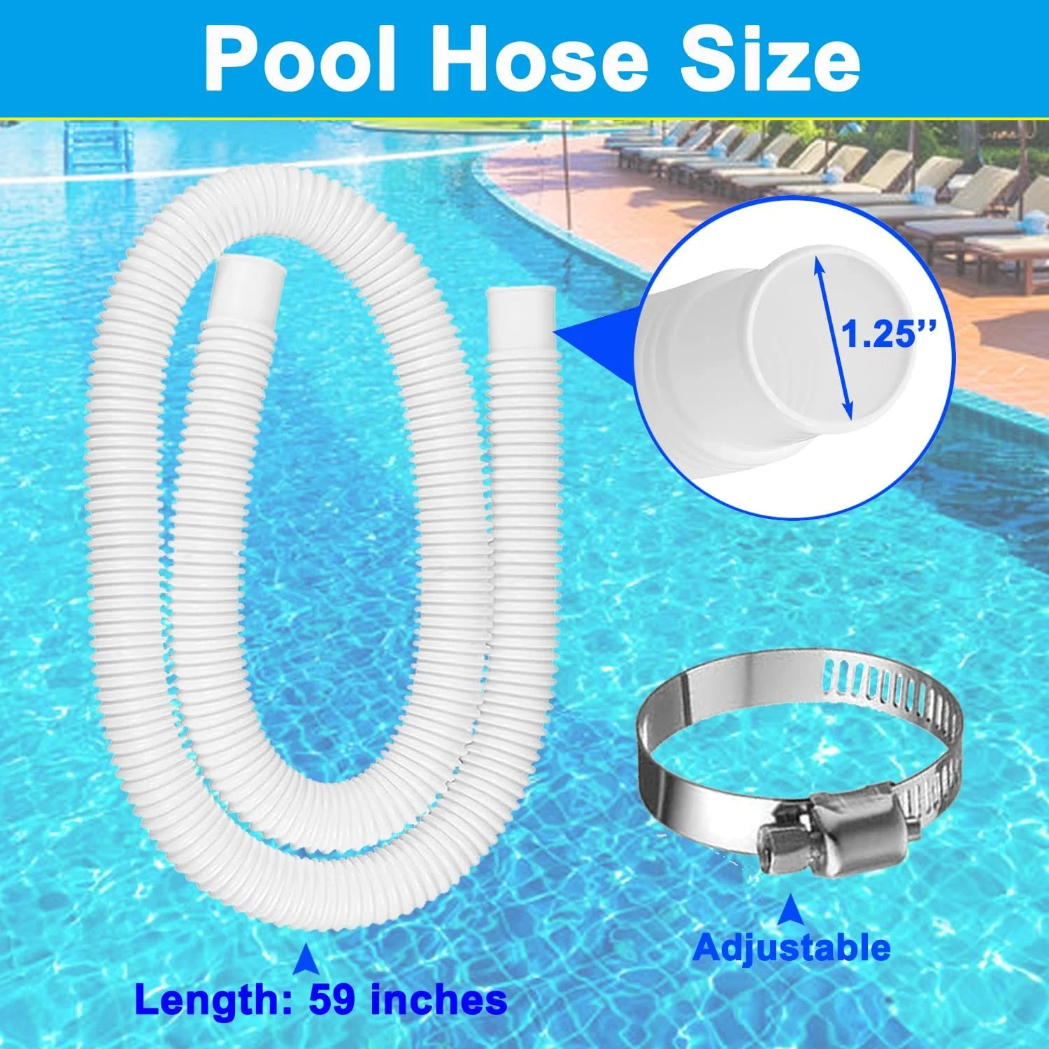 2 Pack 1.25″ x 59″ Pool Hose, Swimming Pool Replacement Hoses for Above Ground P