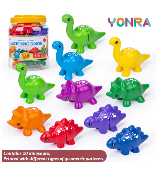 Dinosaur Matching Learning Toy with Storage Bucket for Kids Graphic Style