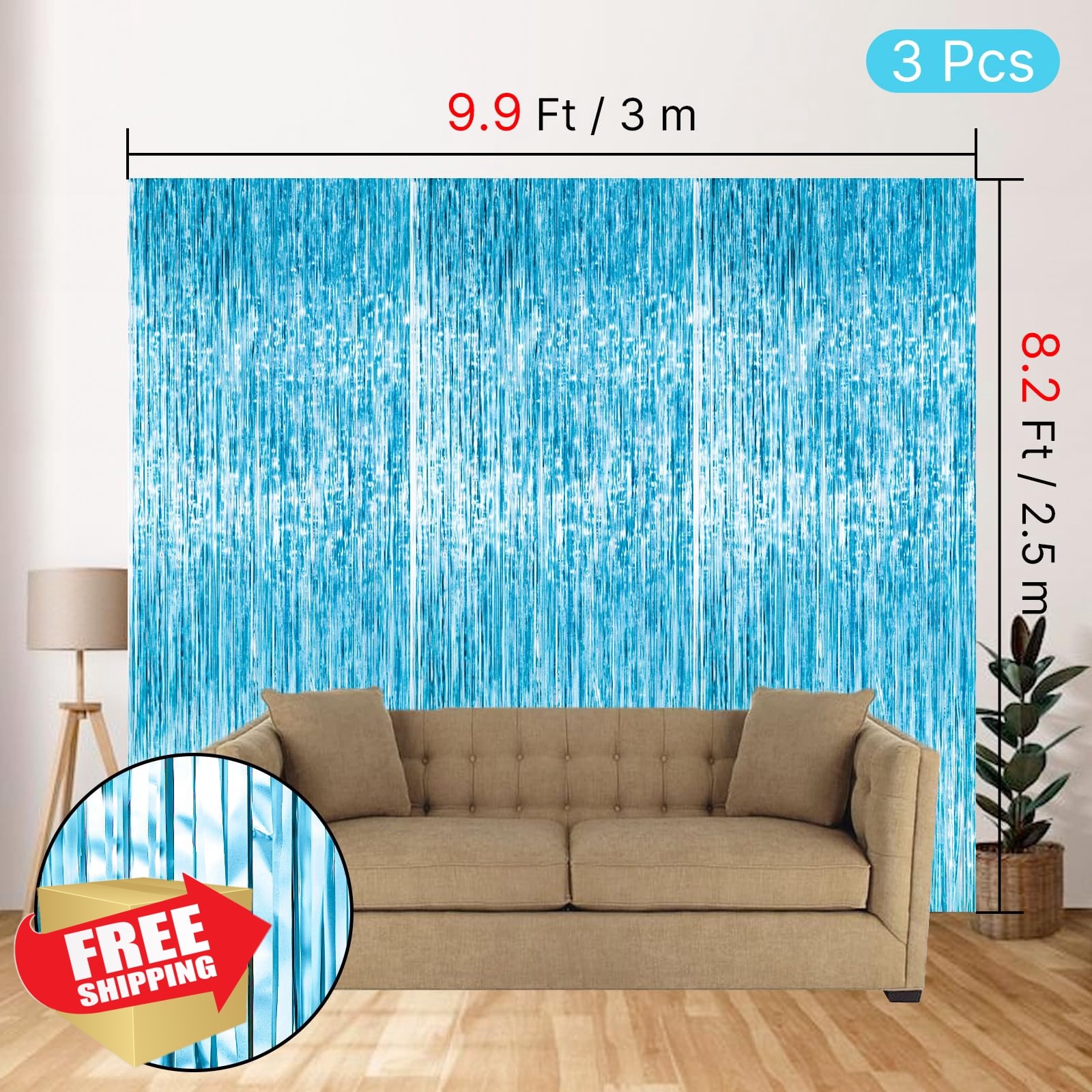 PartyWoo Light Blue Streamers 3pcs