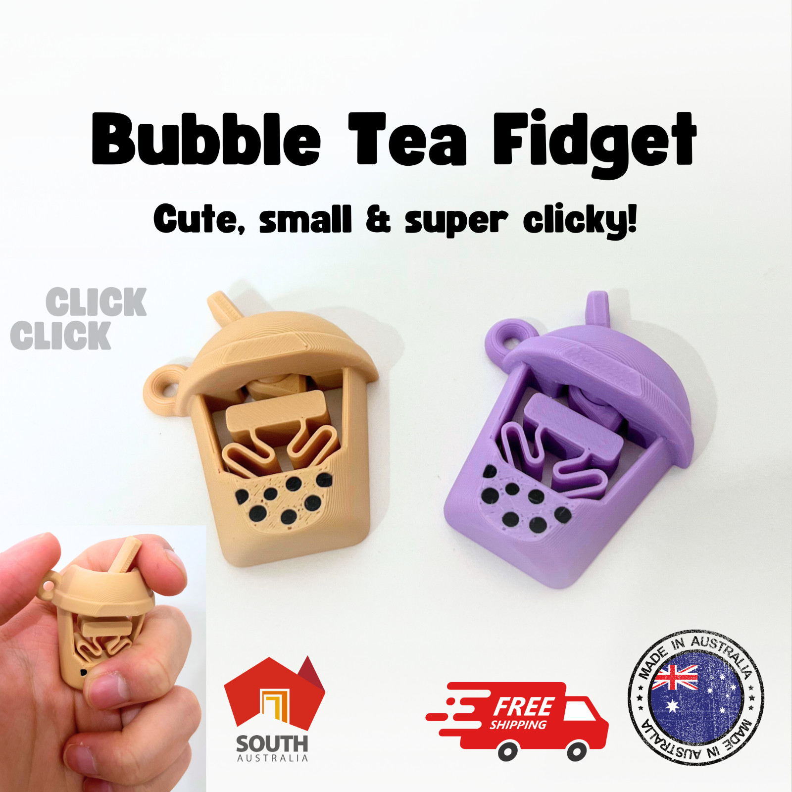 2pk Bubble Tea Cute Fidget Toy – Cute, Small, Boba Toy Fidget, Clicky, 3D