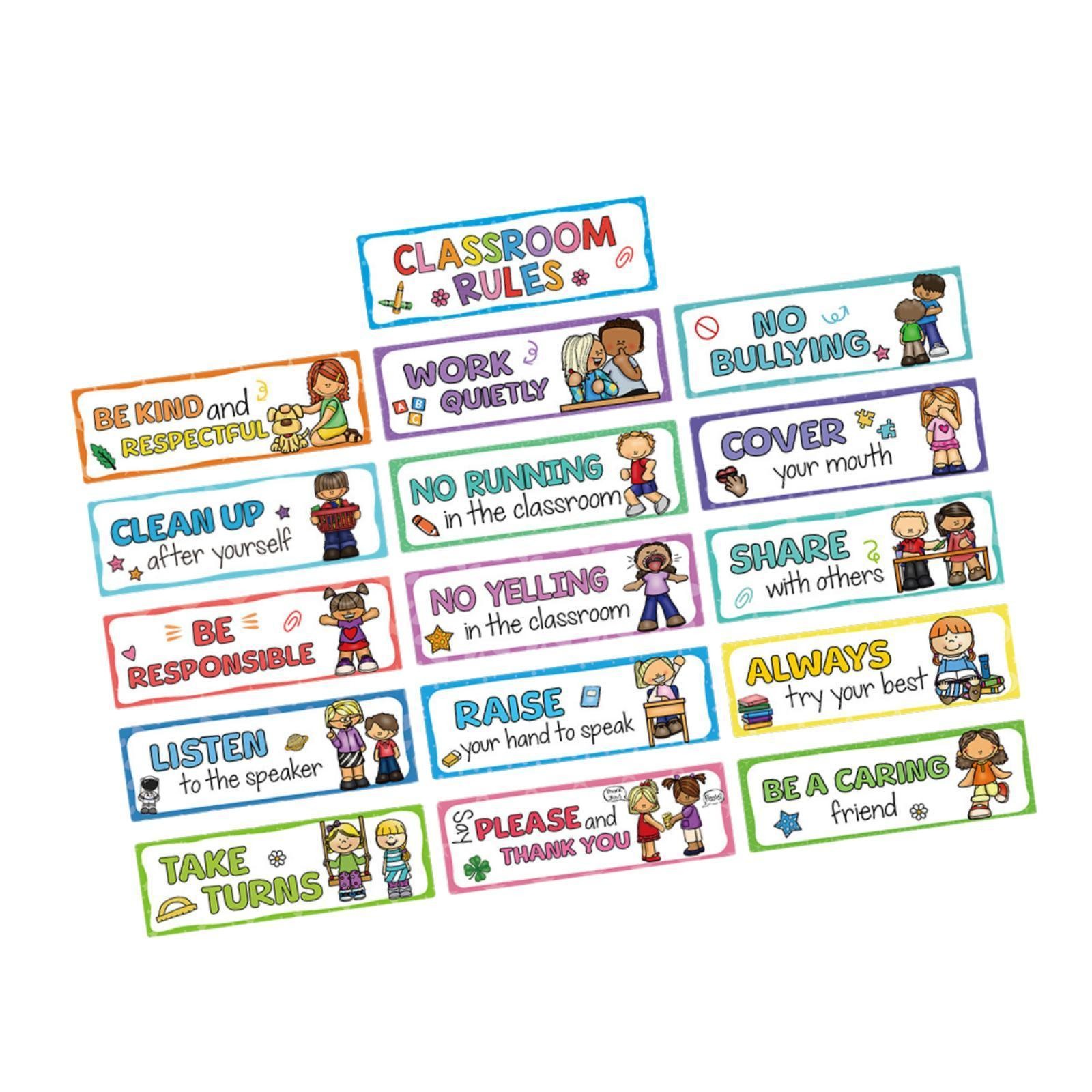 16Pcs Classroom Rules Educational Posters Teacher Good Habits Manners