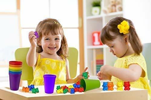 Rainbow Counting Bears w/ Matching Sorting Cups 67 Pcs Set + Storage Bag STEM _C