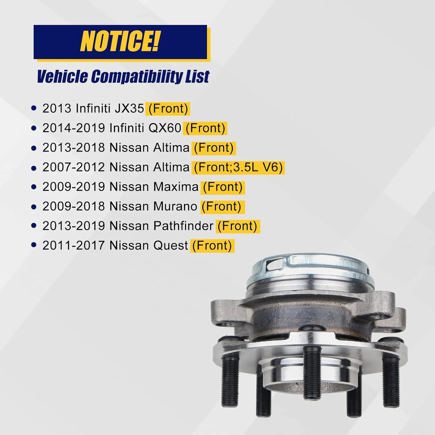 KUSATEC 513296 [2 Pack] Front Wheel Hub and Bearing Assembly Fit for Nissan Alti