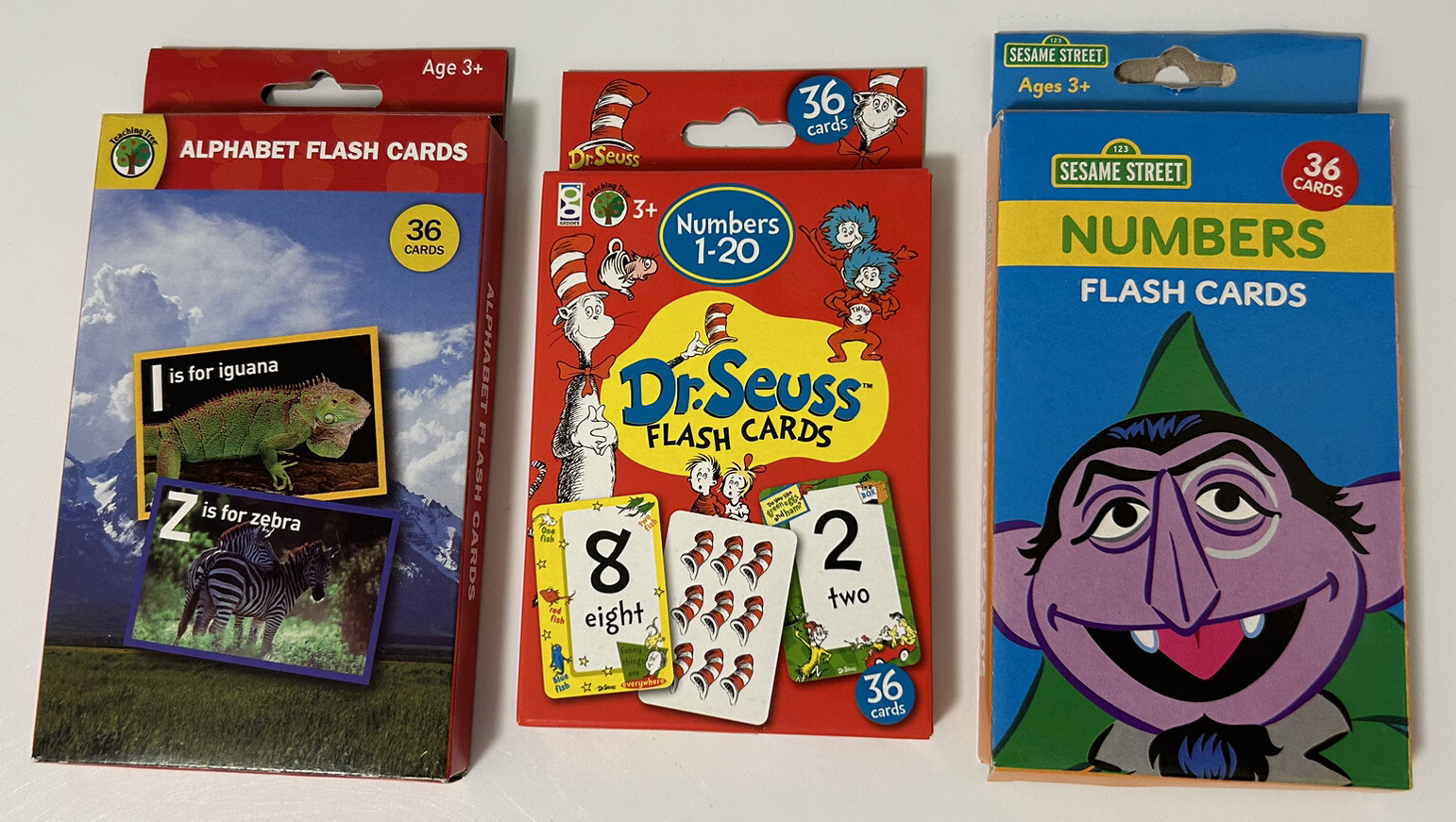 Learning Flash Cards (3) Alphabet & Animals/Dr Seuss Numbers/Sesame St Numbers