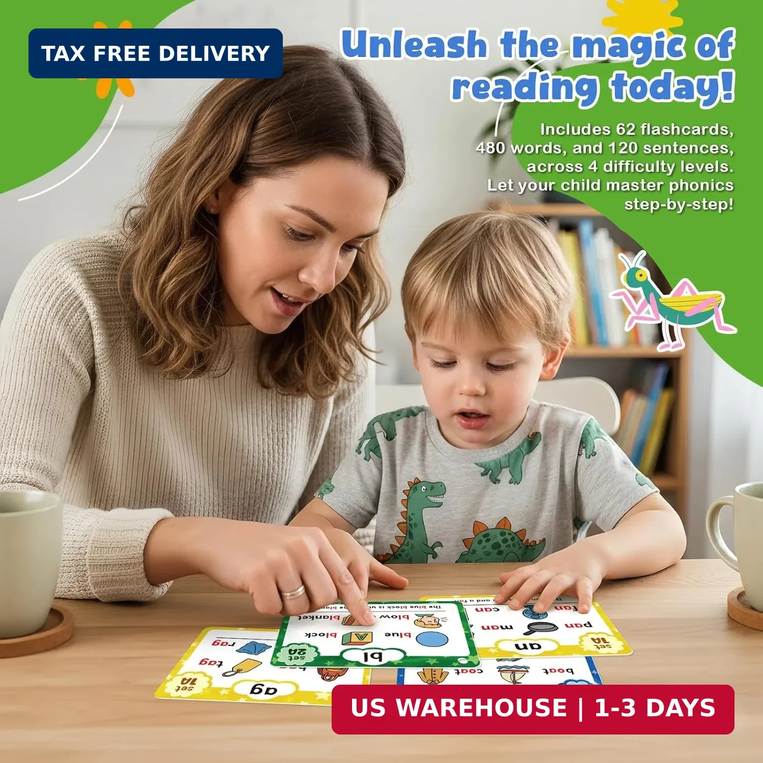 Phonics Flash Cards, Sight Words Flash Cards for Kindergarten, Learn to Read