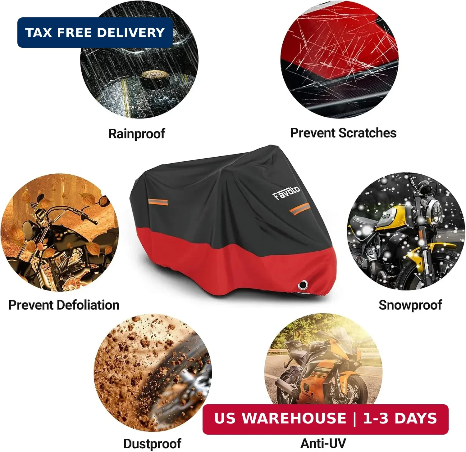 Favoto Motorcycle Cover Waterproof Outdoor – All Season Weather Dust Sun Rain Pr