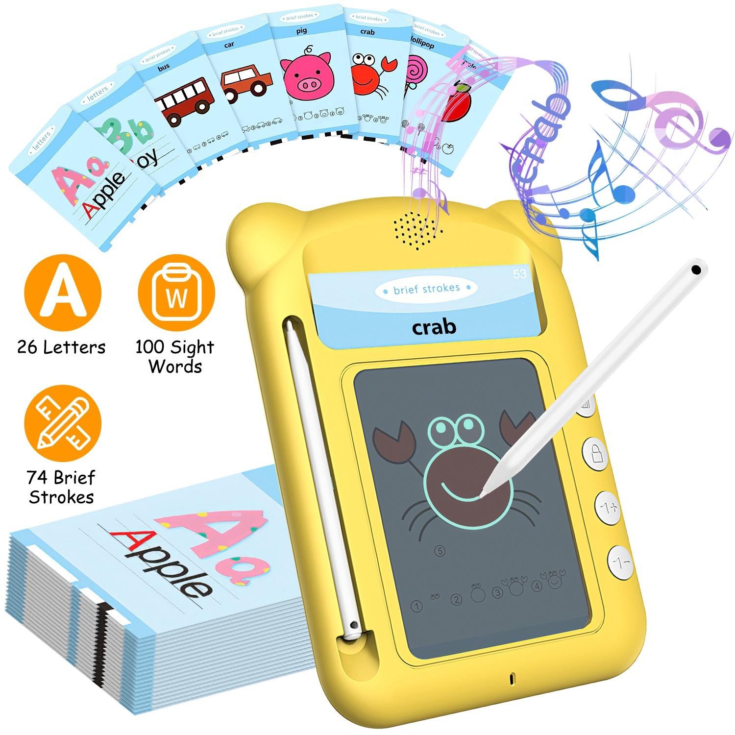 100 Words Talking Flash Cards 5.5″ Toddler LCD Writing Tablet w/ 50 Double-sided