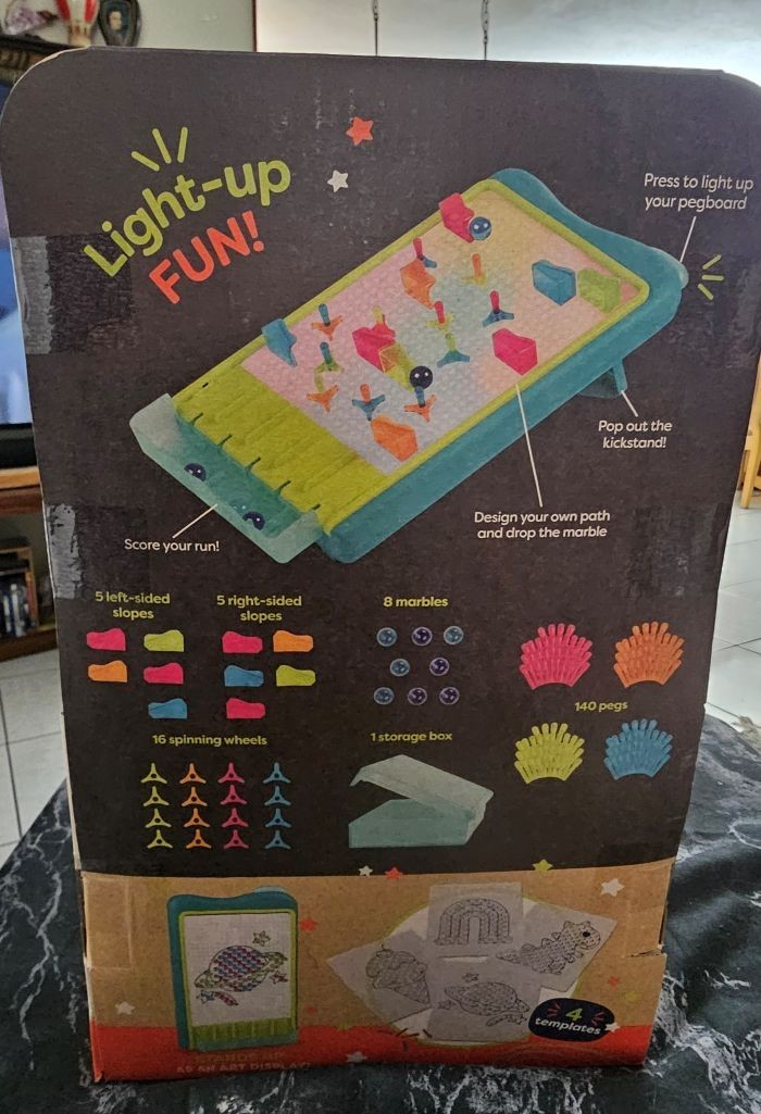 B. Toys Light-Up Marble Drop Illuminated Pegboard Color Changing 180 Pieces NIB
