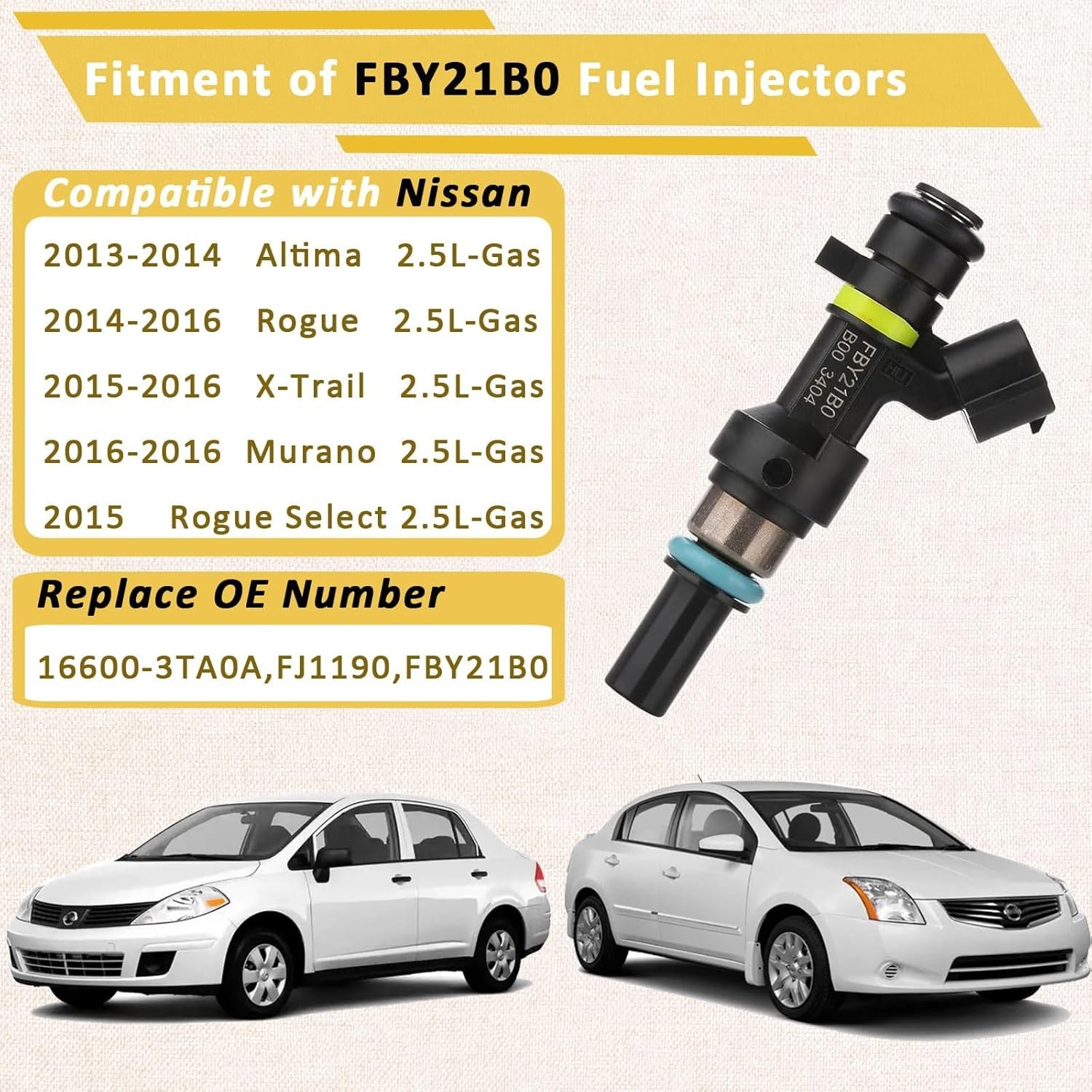 16600-3TA0A OE 2.5L Performance Fuel Injectors,Compatible with/Nissan 2.5 Alt…
