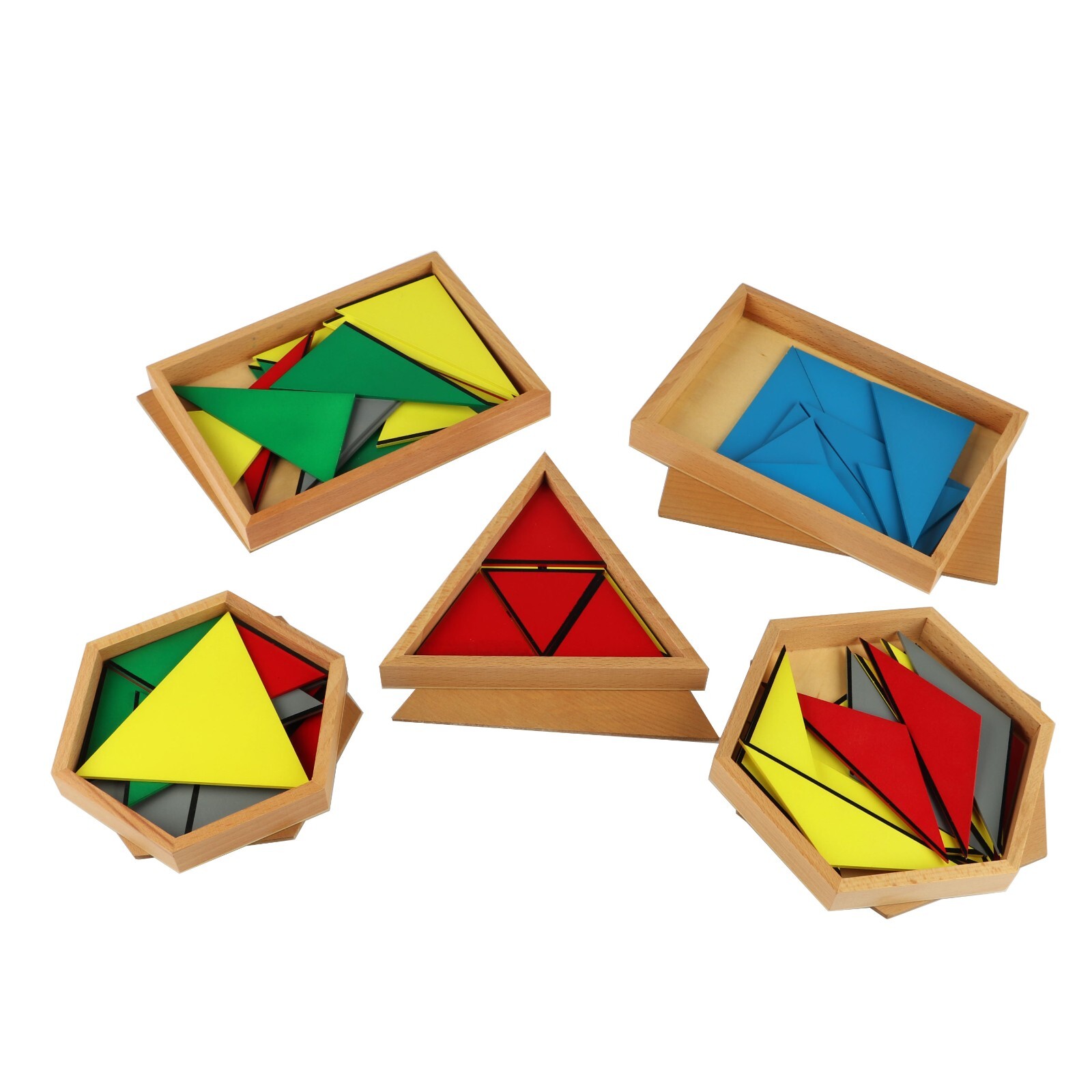 Constructive Triangles – 5 Boxes (Small) – MONTESSORI SENSORIAL MATERIAL