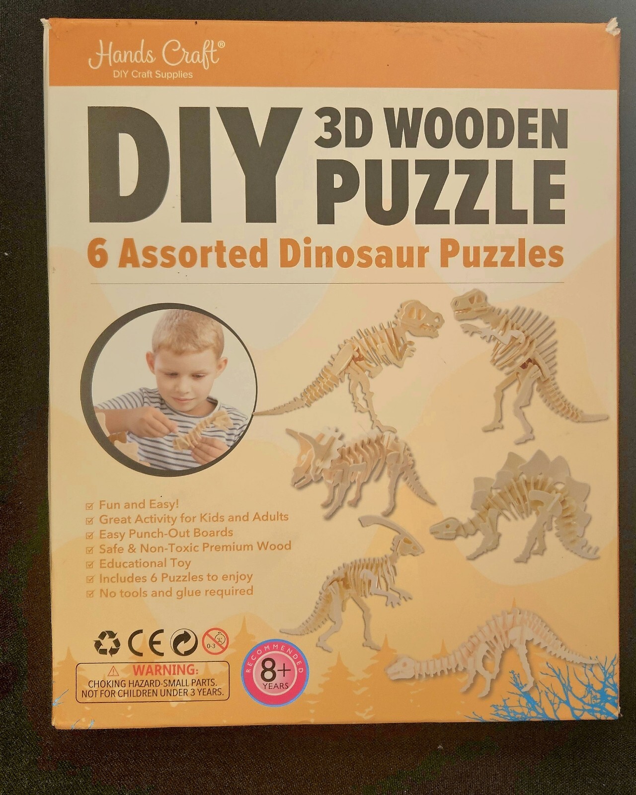 Hands Craft DIY 5 Count Lightweight Premium Wooden Dinosaur Puzzles Pre-owned