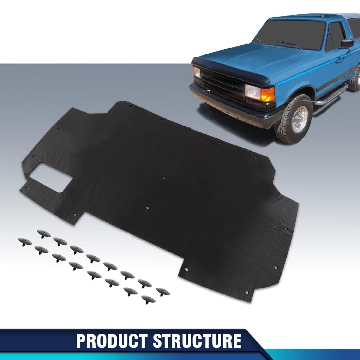 PIT66 Hood Insulation Pad W/ Clips Compatible with Ford F150 F250 F350 Bronco…