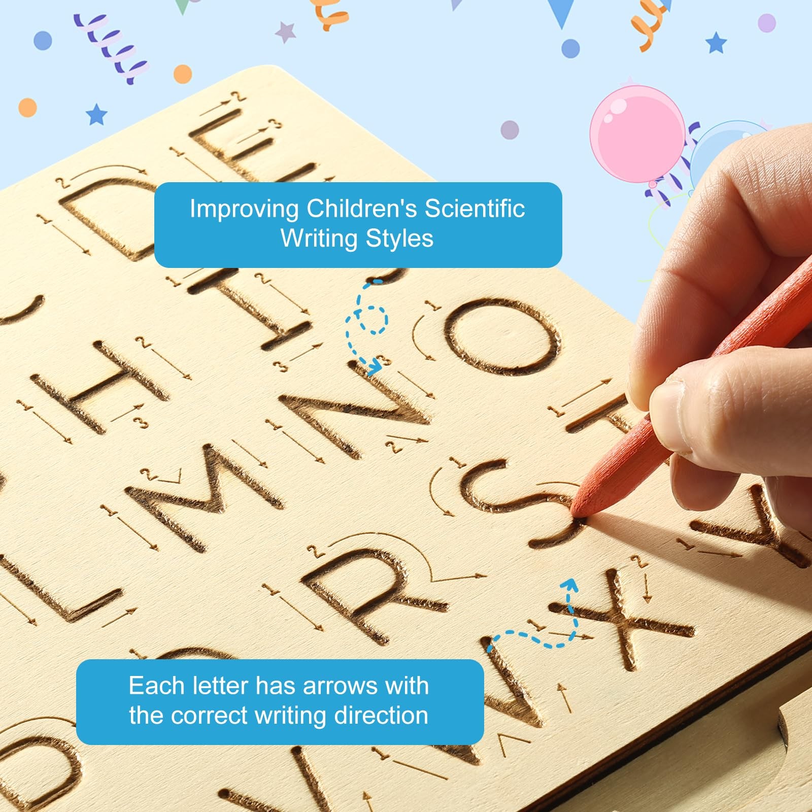 Wooden Letters Practicing Board,Reusable Handwriting Alphabet Tracing Board Doub