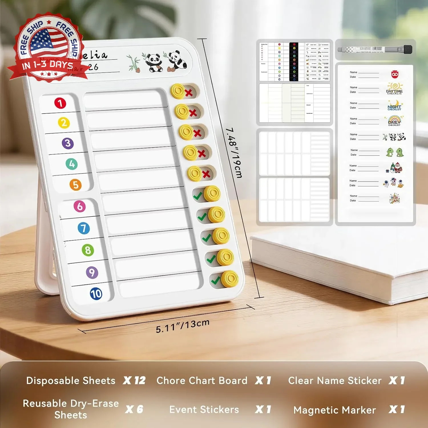 Chore Chart for Kids ADHD Tools to Do List Checklist Magnetic Planning Board wit