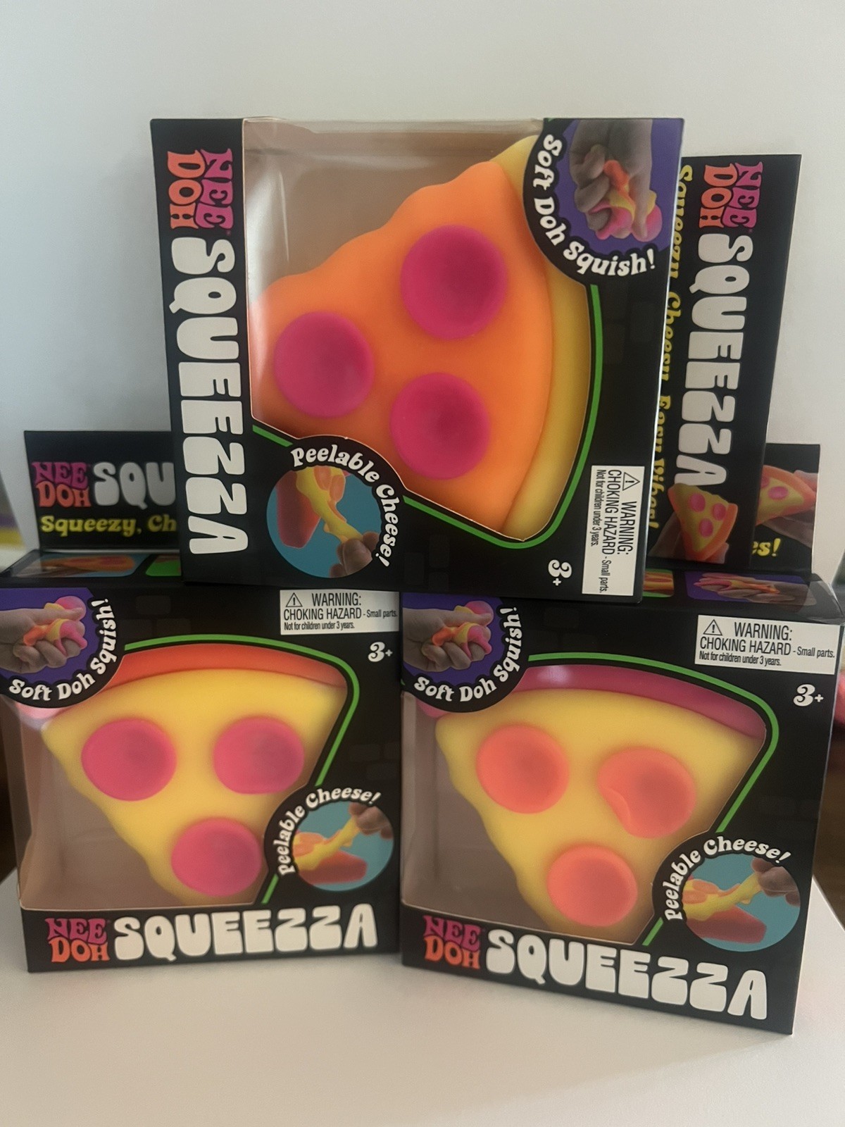Schylling NeeDoh Squeezza Pizza Slice Lot of 3 Pink Yellow Orange NIB Rare Set🔥
