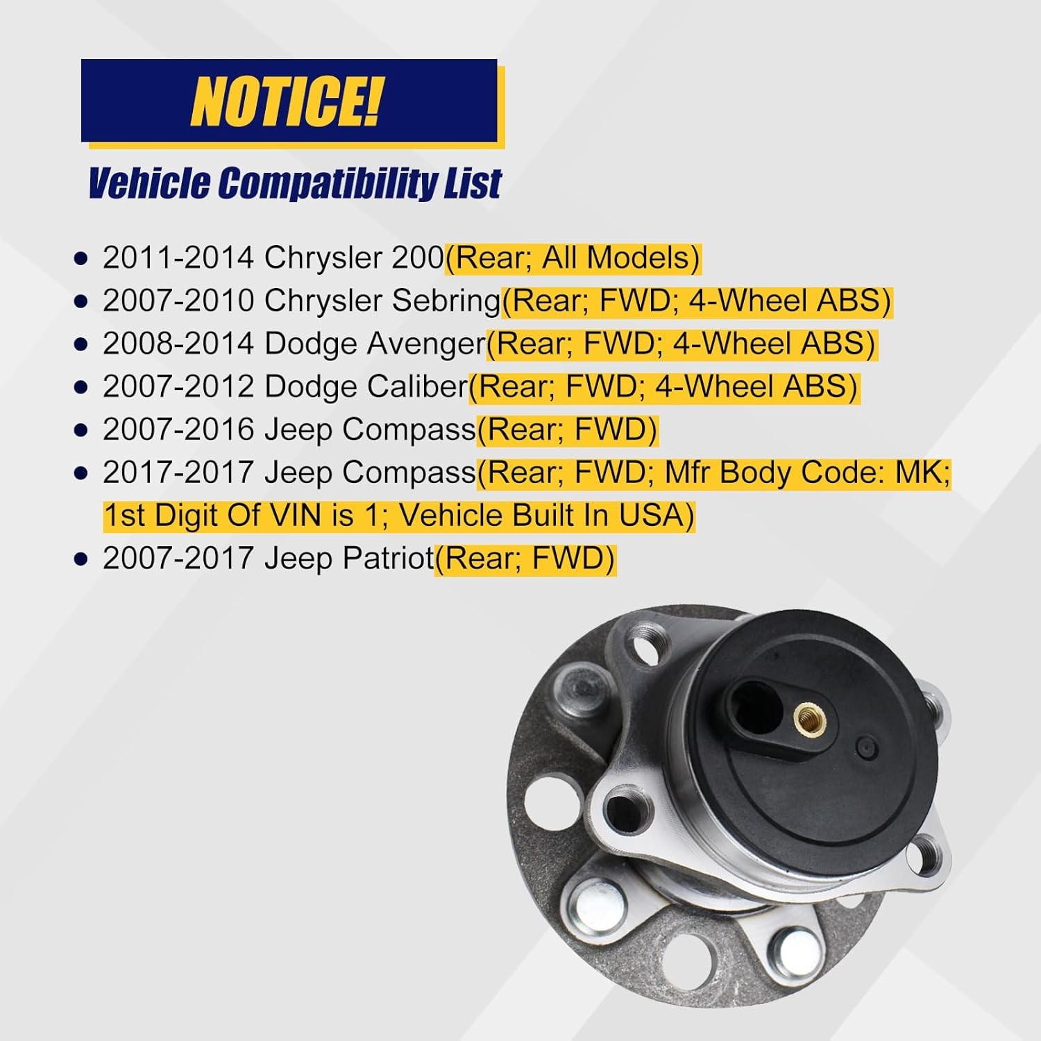 KUSATEC 512332 Rear 2PCS Wheel Bearing and Hub Assembly Compatible with Chrysler