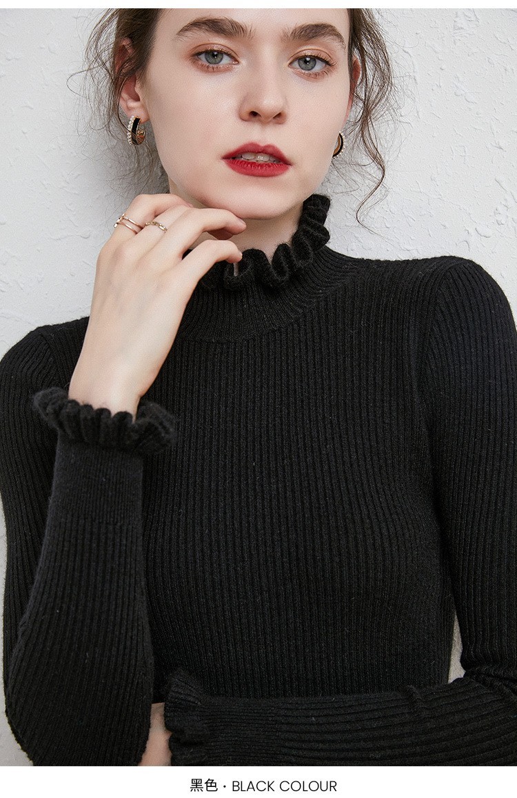 new styles of black fungus lace semi high neck sweater women’s pullover