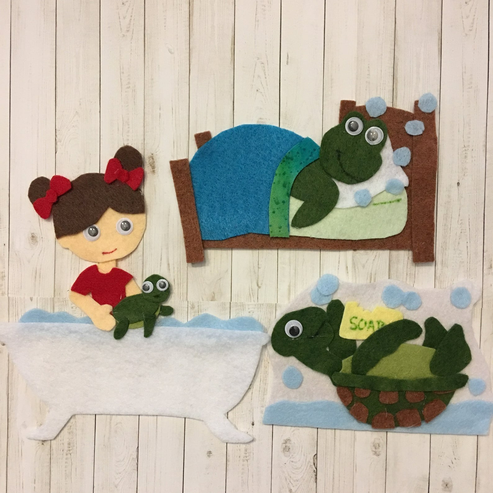 Tiny Tim the Turtle Bath Time Sample Set for Felt or Flannel Board Play