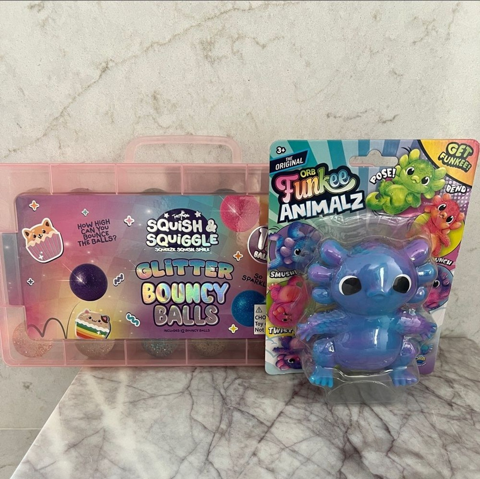 Orb Funkee Axolotl Mega & Squish & Squiggle Bouncy Balls Bundle
