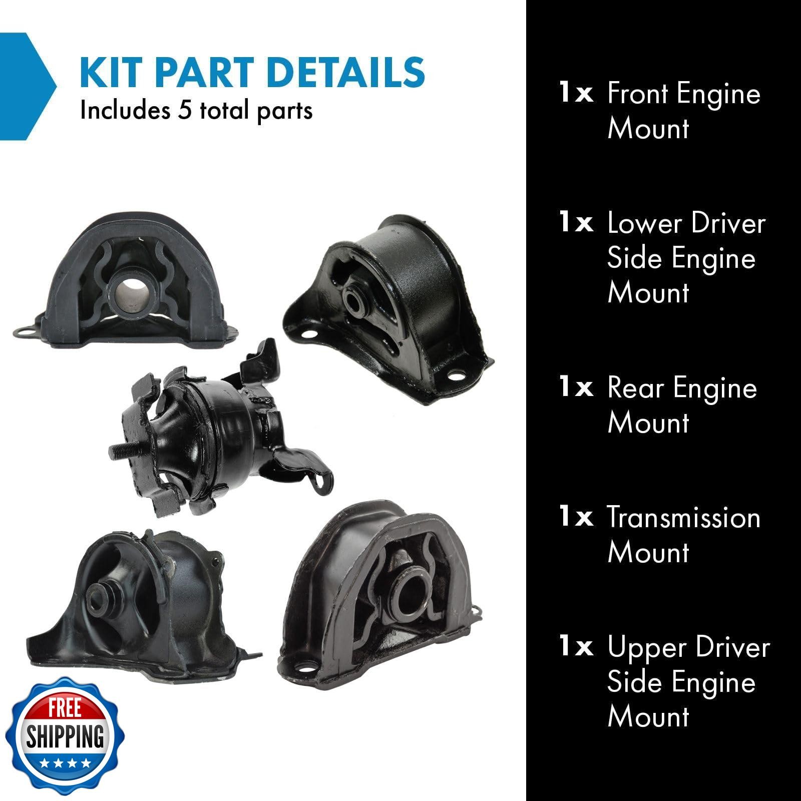 TRQ 5 Piece Engine and Transmission Motor Mount Kit Set Compatible with 1996-