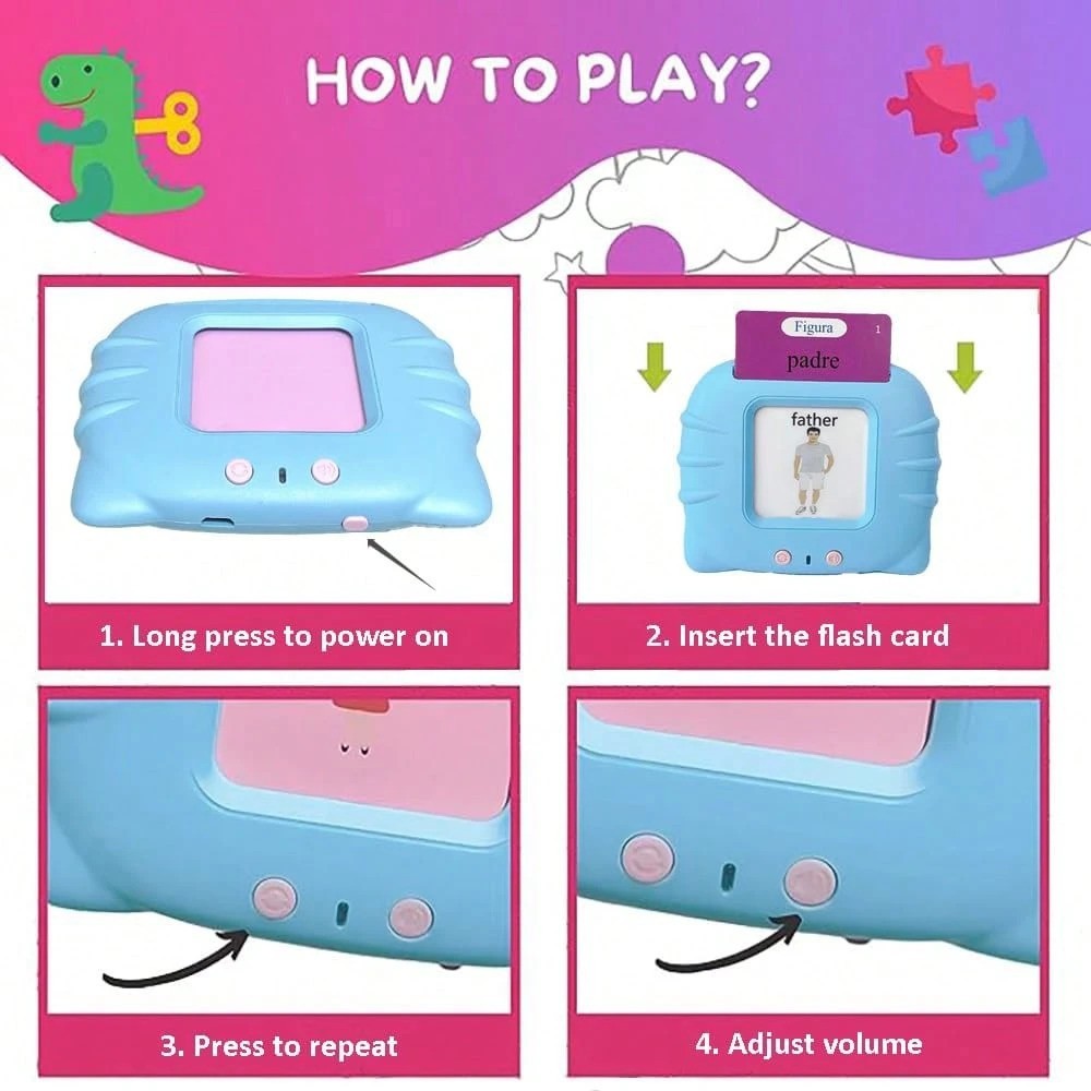 Spanish English Talking Flash Cards 224 Sight Words Bilingual Learning Toy