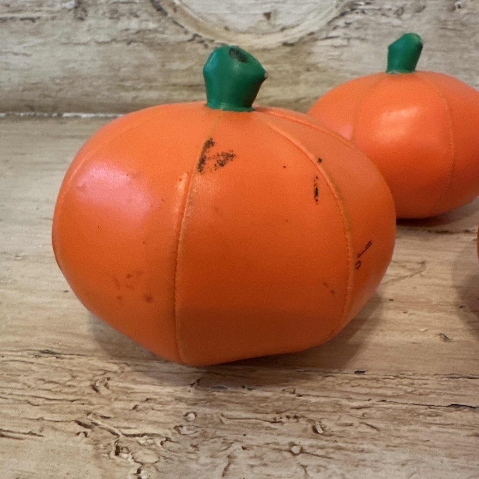 Lakeshore Learning Vintage Vinyl Puffy Stuffed Orange Pumpkins Lot Of 6