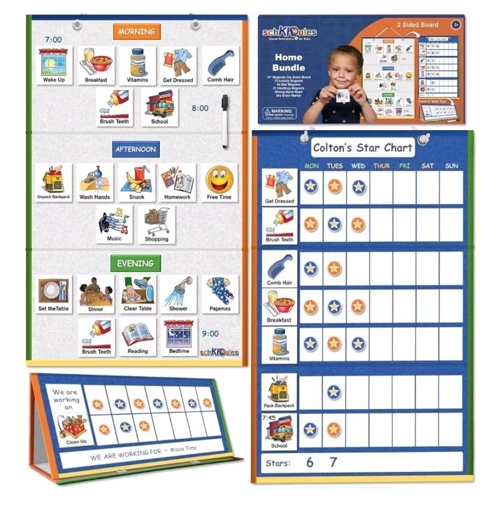 2-Sided Magnetic Visual Schedule for Kids (Home Bundle) | Daily Routines,…