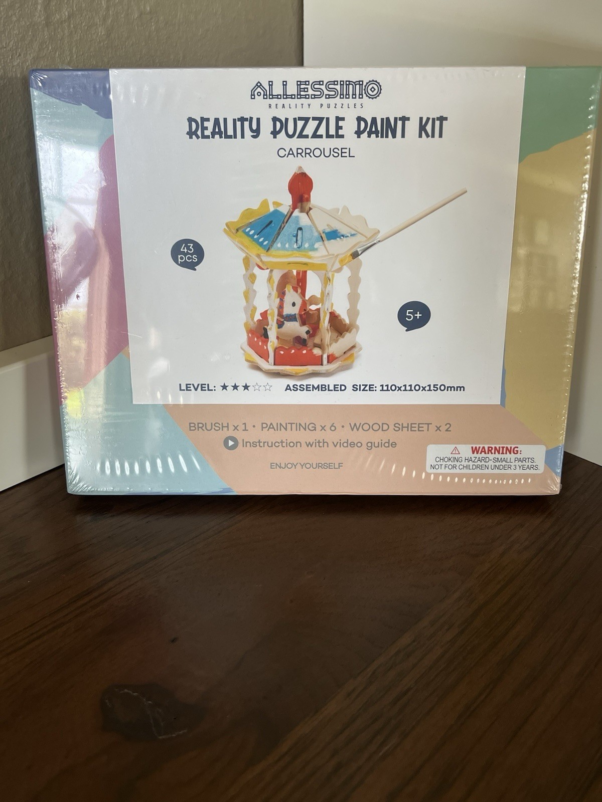 Allessimo Reality Puzzle Paint Kit Carousel 3D Wooden Model Toy STEM Art & Craft