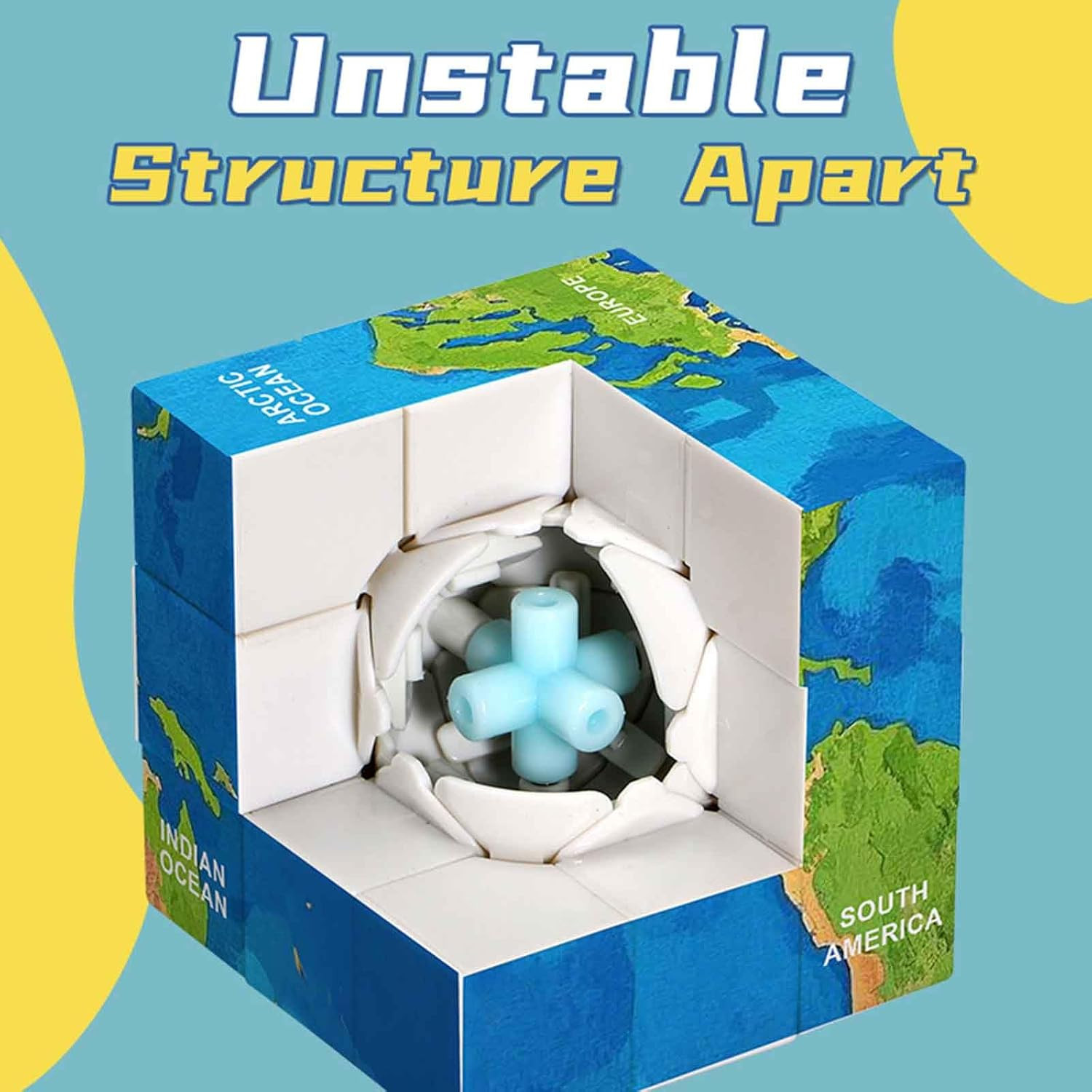 World Map 3D Cube Educational Toy, Geography Learning Puzzle, 6 Continents and O