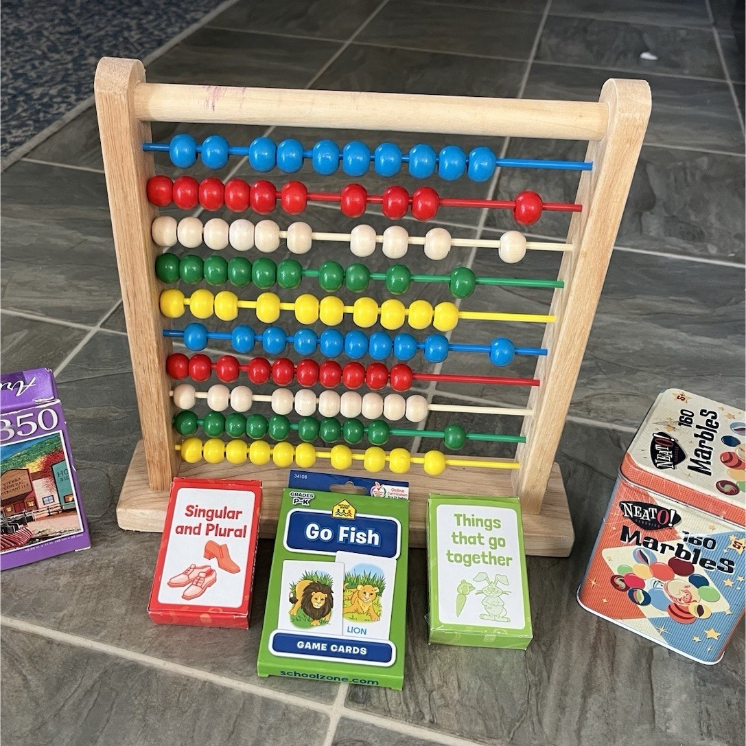 Melissa & Doug Abacus, Cra-Z-Art Puzzle, NEAT! Marbles, School Zone Cards
