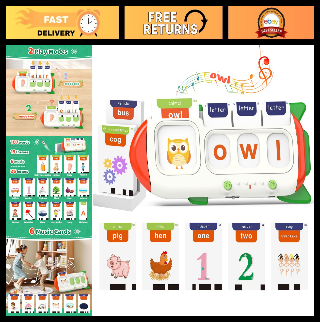 Interactive Talking Flash Cards – CVC Word Games, ABC Alphabet Learning Toy for